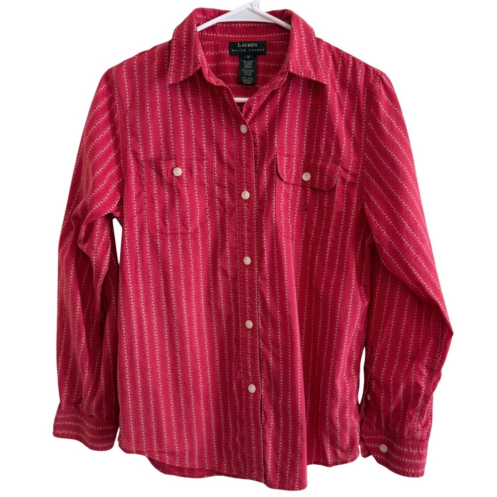 Lauren Ralph‎ Lauren Red Pattern Button Shirt Women's Small 100% Cotton